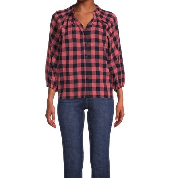 Plaid Puffy Sleeve Button Down Cotton shirt - XXL Plus Size - Picture 9 of 9